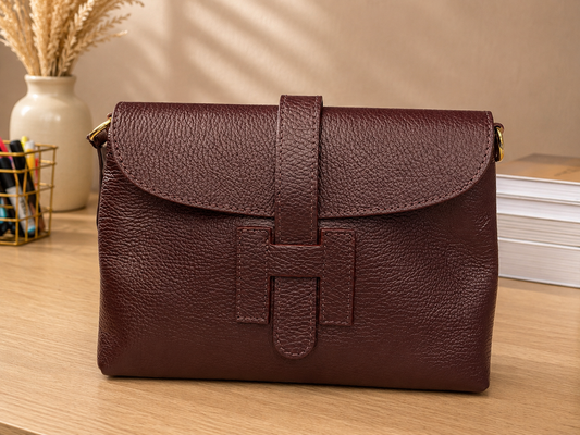 Pochette bandoulière Venezia Miss-Terre bordeaux cuir grainé Made in Italy