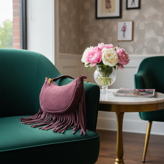 Sac Bandoulière Femme Suédine Franges | Aubergine ou Brun | Da Cinzia