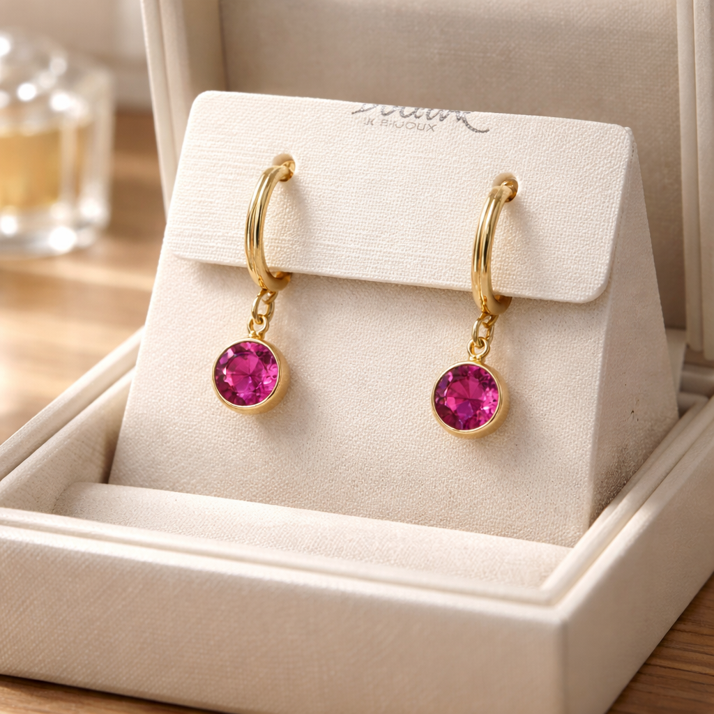 Boucles d'Oreilles Créoles Cristal Doré – Rose, Ambre ou Irisé | Collection Bohm | Da Cinzia