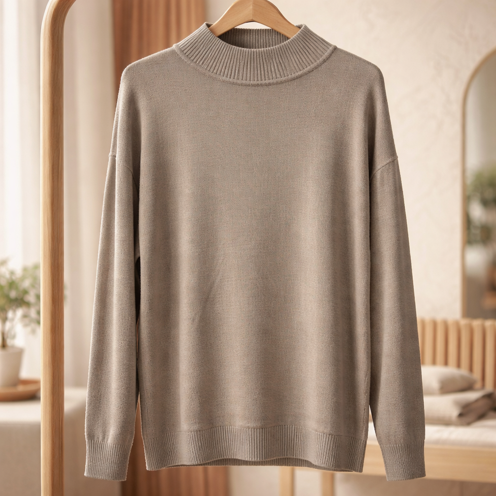Pull Col Montant Beige Oversize – Doux & Confortable | X.L.S Studio