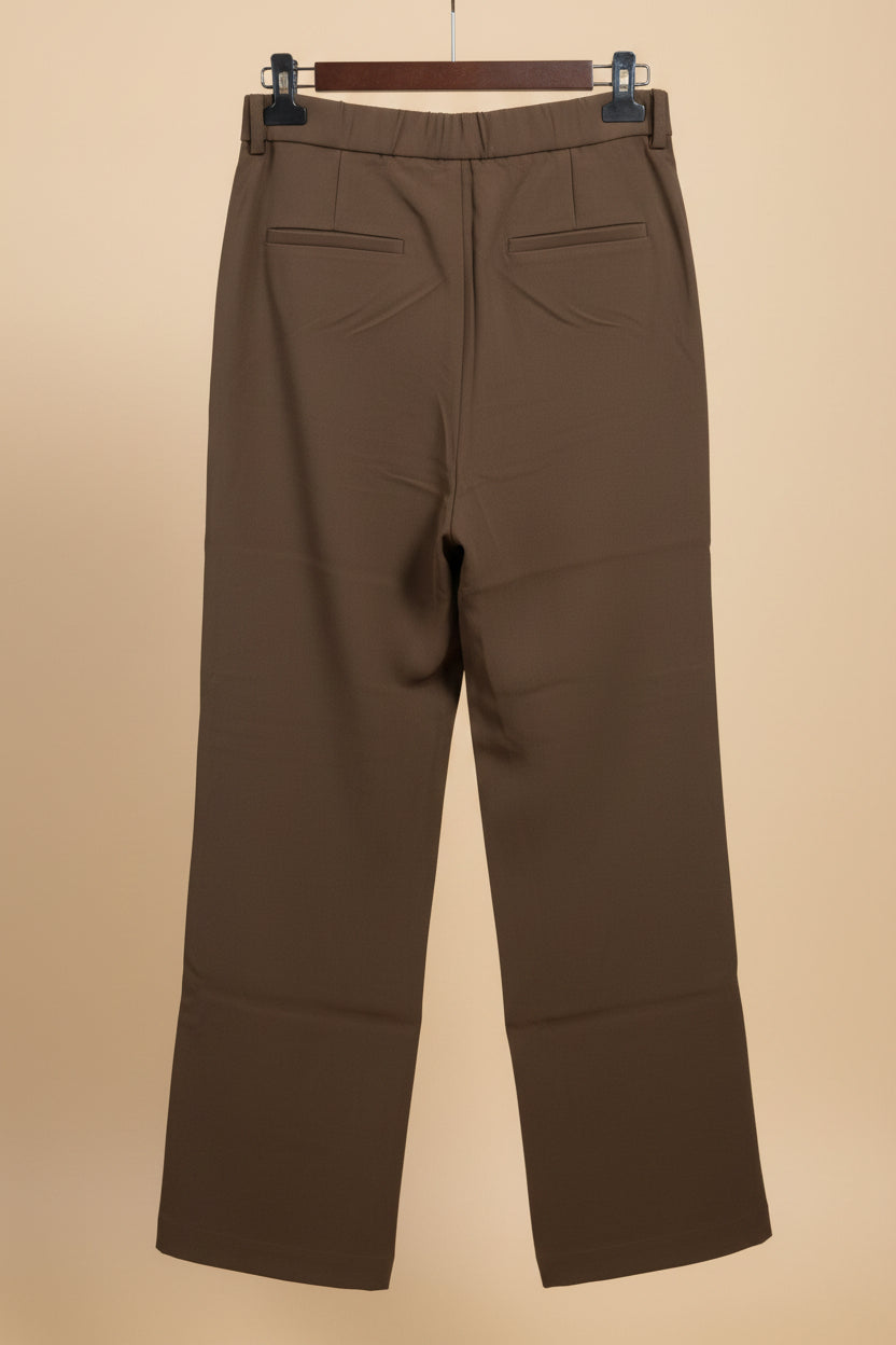Pantalon Marron Chocolat Femme Boutons Décoratifs | Coupe Élégante