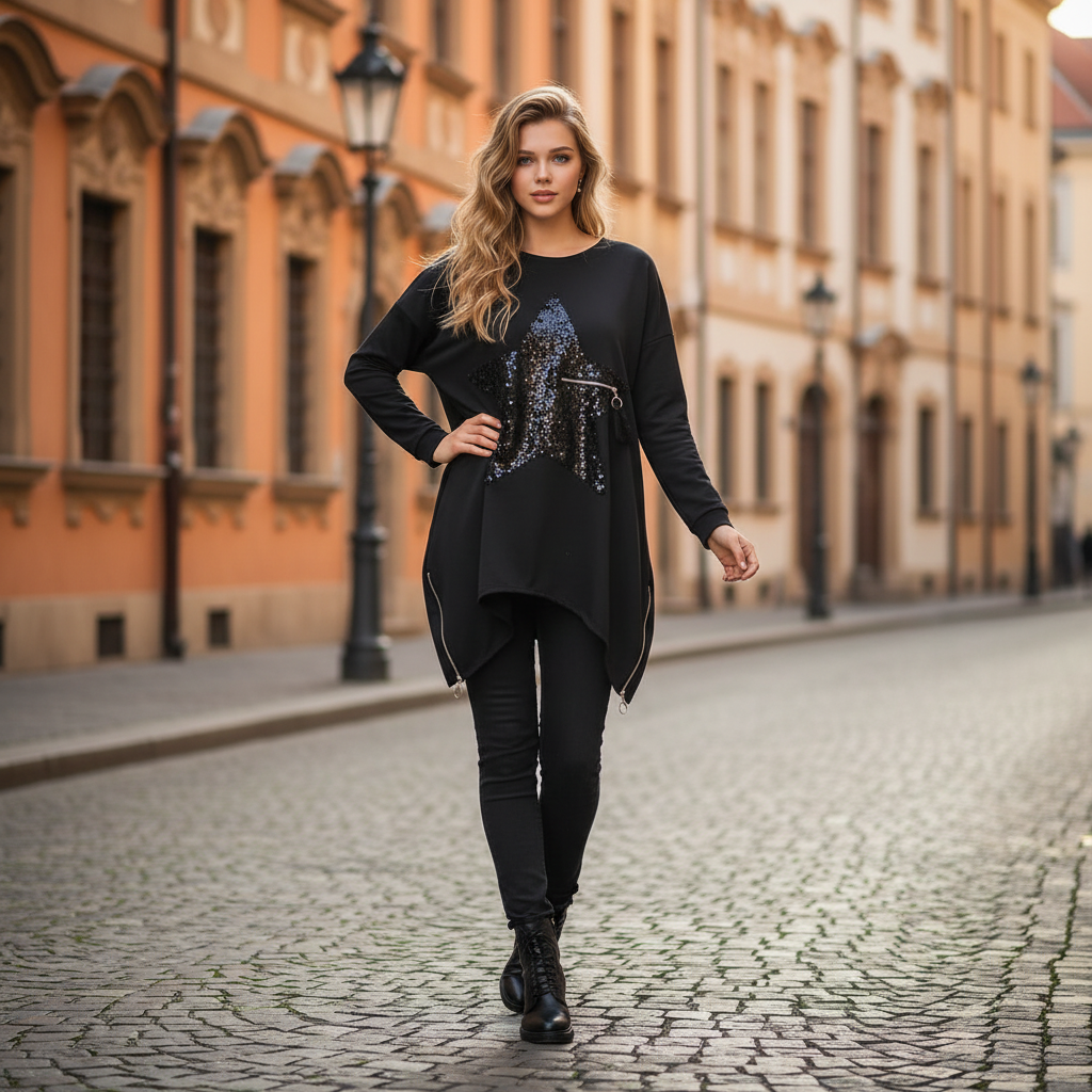Pull Oversize Femme Étoile Sequins | Mode Tendance & Confort | Da Cinzia
