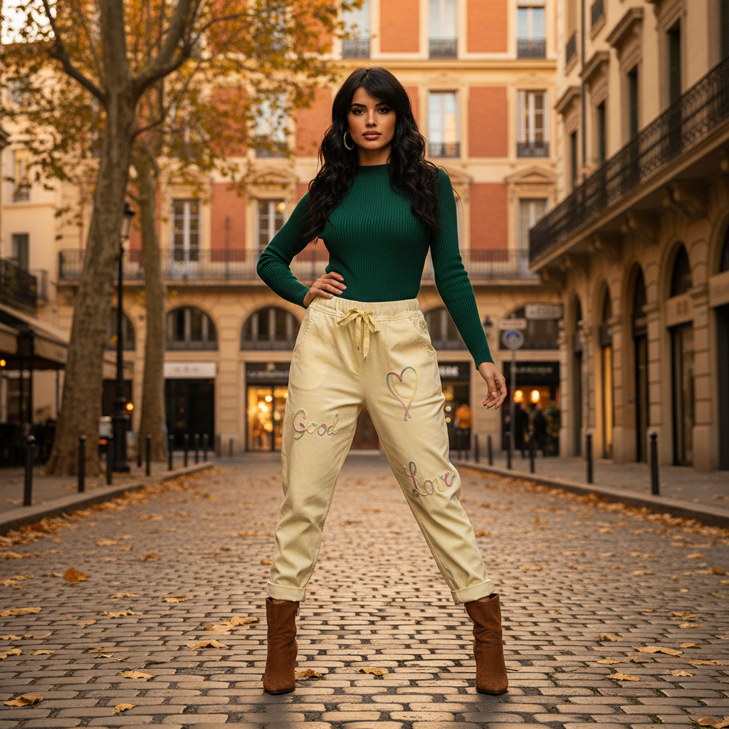 Pantalon Love Femme Casual Broderies | Confort Style Tendance | Da Cinzia