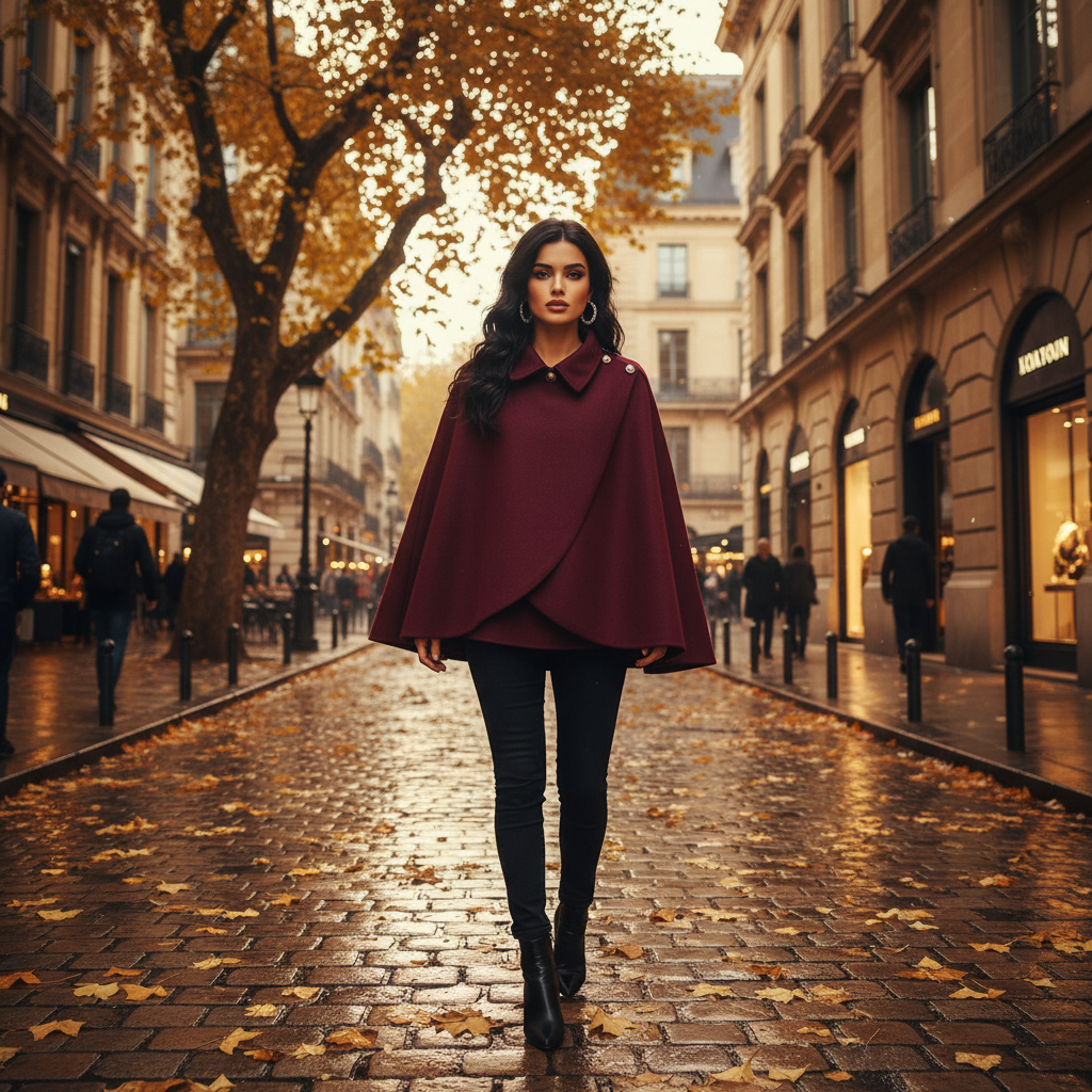 Poncho Femme Fluide Boutons Épaules | Marron Aubergine Chic | Da Cinzia