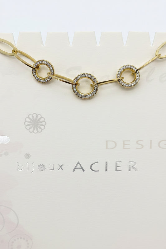 Bracelet chaîne anneaux strass Ikita – Acier inoxydable