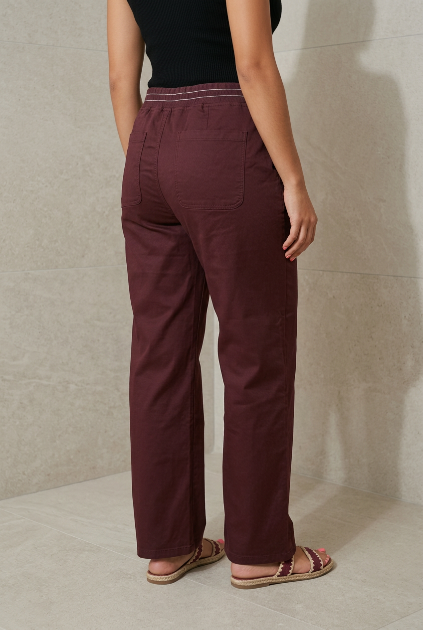 Pantalon Simili Cuir Aubergine Femme | Coupe Droite Tendance