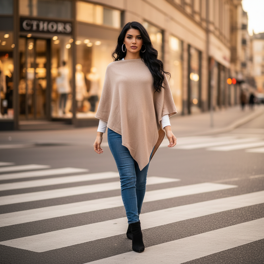 Poncho Femme Giuliano | Noir ou Beige Fluide & Raffiné | Da Cinzia
