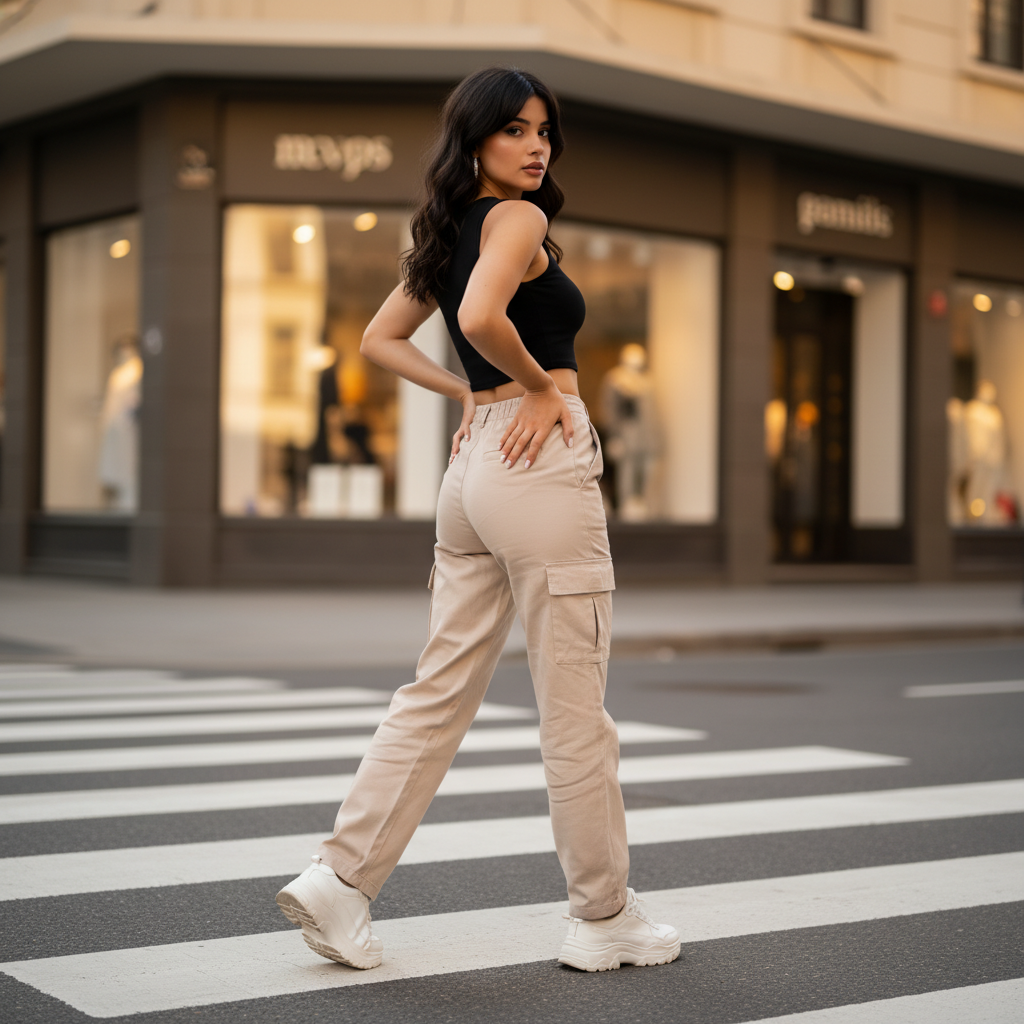 Pantalon Cargo Femme | Style Urbain Blanc & Beige Sable | Da Cinzia