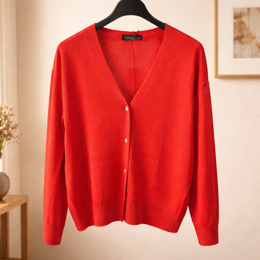 Gilet Giuliano Rouge Fin | Cardigan Femme Taille Unique 36-40 | Da Cinzia