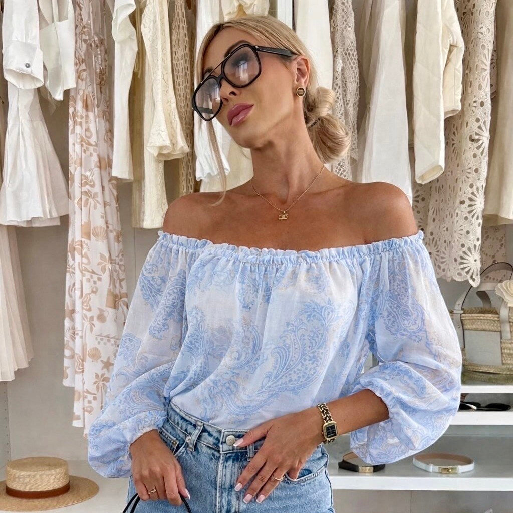 Blouse Lyocell Épaule Dénudée Imprimé Cachemire — ISSYMA