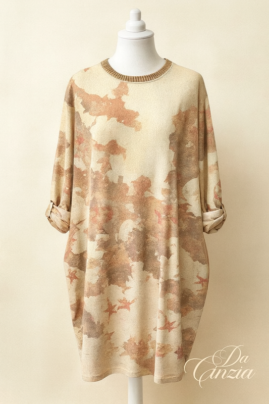 Robe Ample Beige Tie and Dye | Robe Fluide Bohème Femme | Da Cinzia