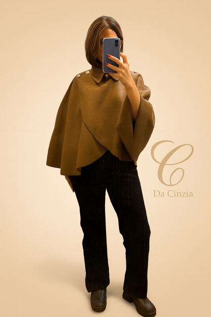 Poncho Femme Fluide Boutons Épaules | Marron Aubergine Chic | Da Cinzia