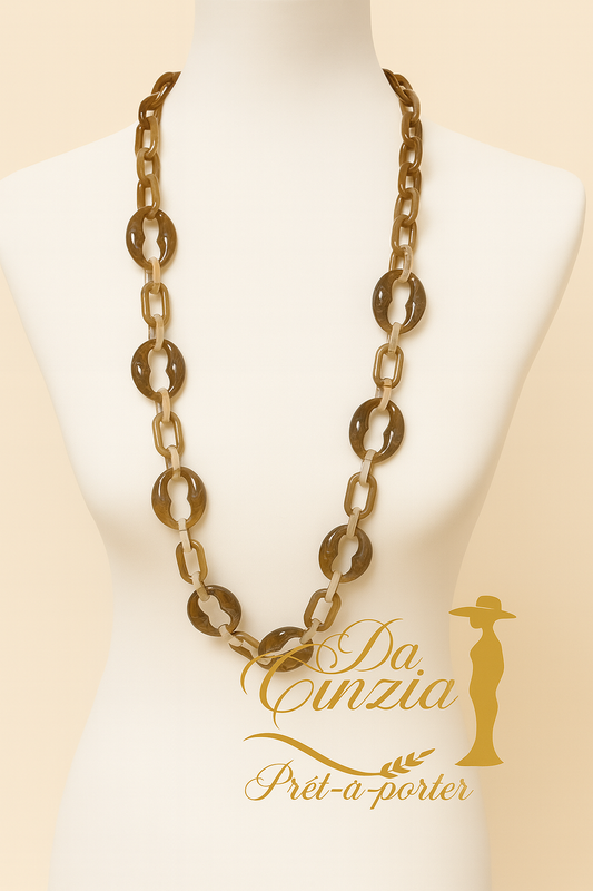Long necklace 107 cm resin effect – Caramel & brown tones