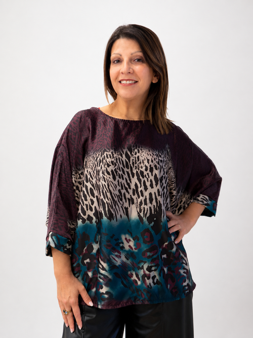 Blouse Felina Satinée Léopard Oversize - vue face