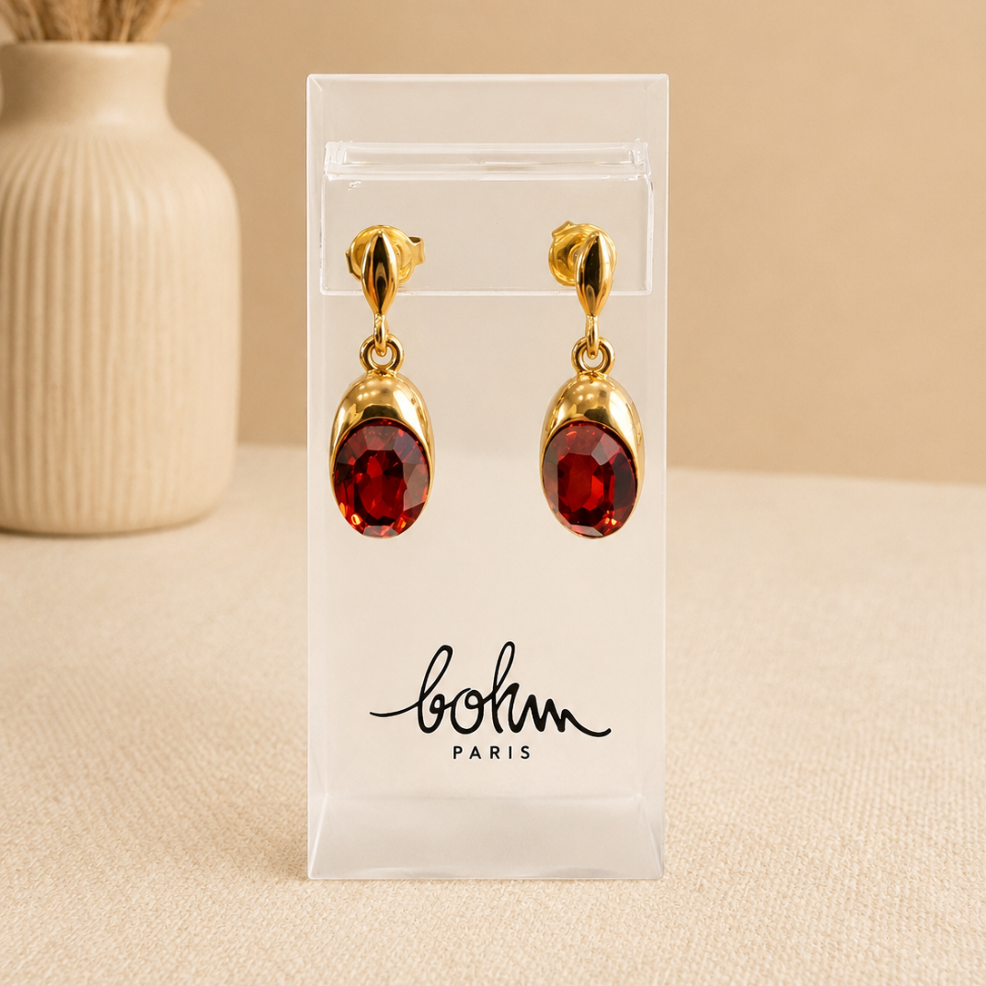 Boucles d'oreilles Cognac Bohm Paris - cristal Cognac doré