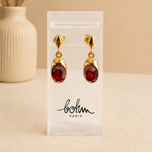 Boucles d'oreilles Cognac Bohm Paris - cristal Cognac doré