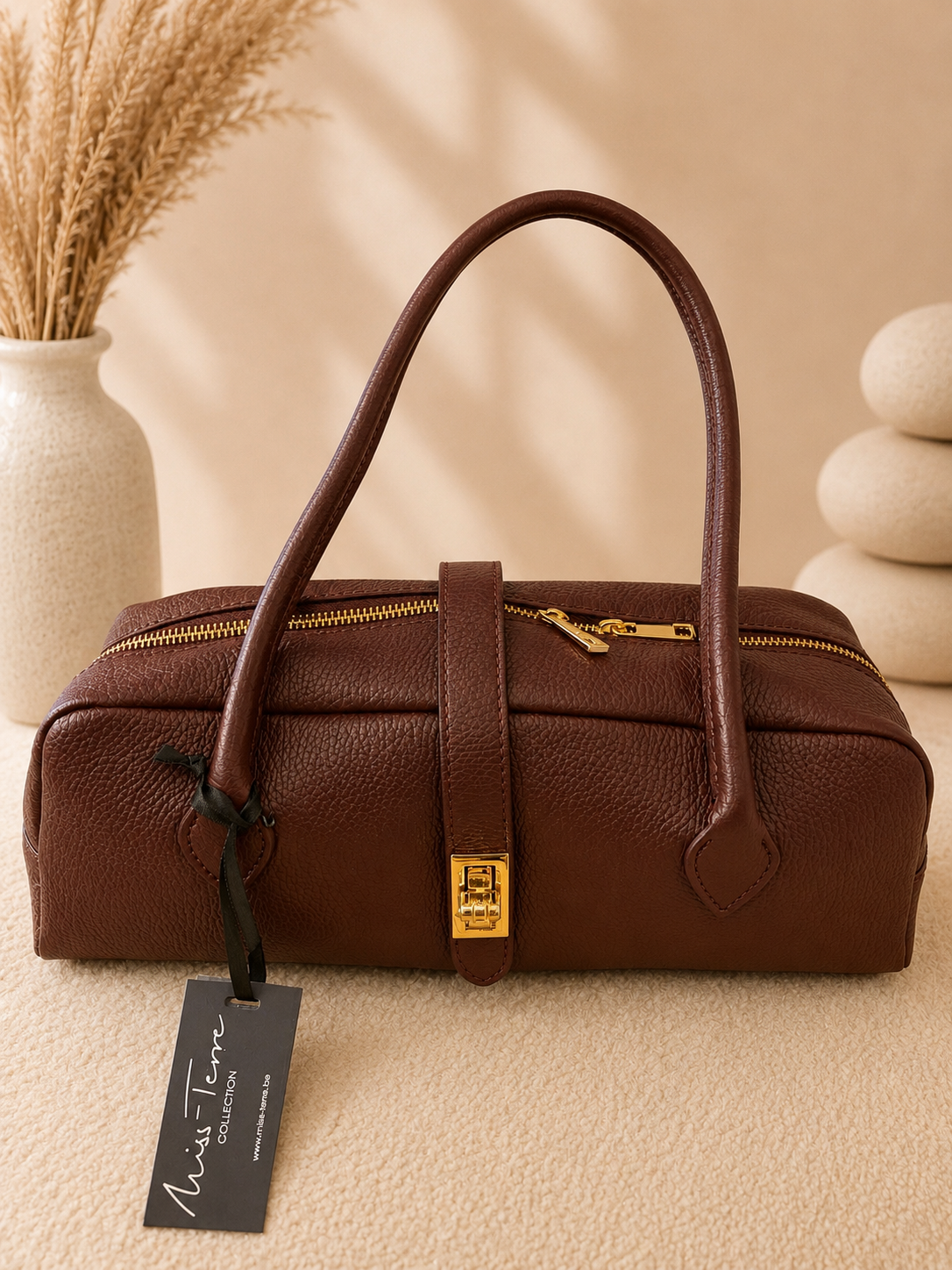 Sac Baguette Toscana Miss-Terre marron cuir grainé Made in Italy