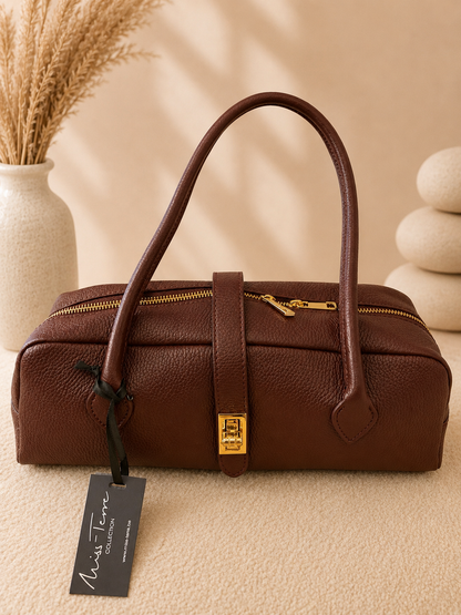 Sac Baguette Toscana Miss-Terre marron cuir grainé Made in Italy