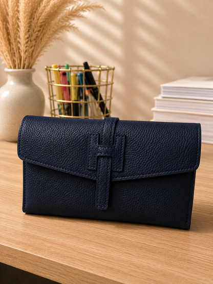 Portefeuille bandoulière Capri Miss-Terre bleu marine cuir grainé Made in Italy