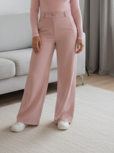 Pantalon Femme Taille Haute Jambe Large | Fluide Chic Beige Rose | Da Cinzia