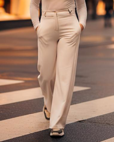 Pantalon Femme Taille Haute Jambe Large | Fluide Chic Beige Rose