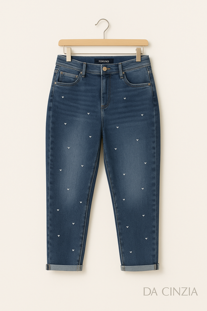 Jean Femme Cœurs Brodés Stretch | Confort & Style Tendance | Da Cinzia