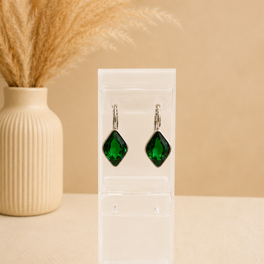 Boucles d'oreilles Smeraldo Bohm Paris - cristal vert émeraude argenté