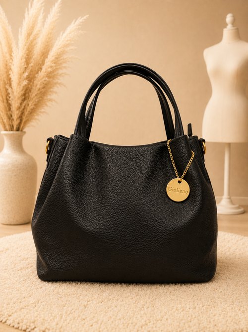 Sac Cabas Giuliano noir simili cuir grainé