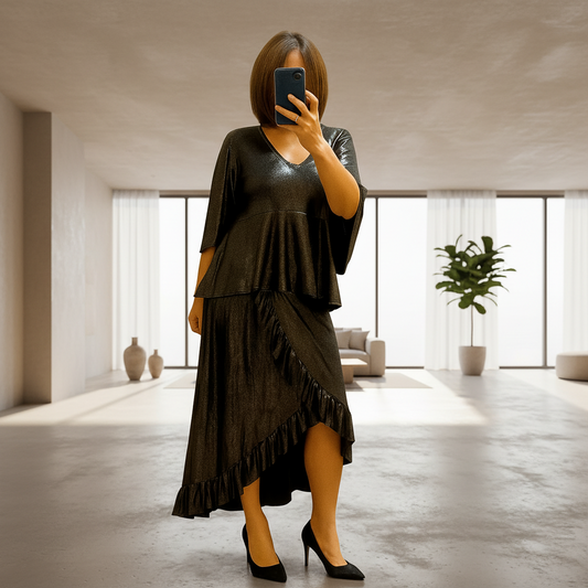 Ensemble Femme 2 Pièces Cérémonie | Jupe Blouse Métallisée