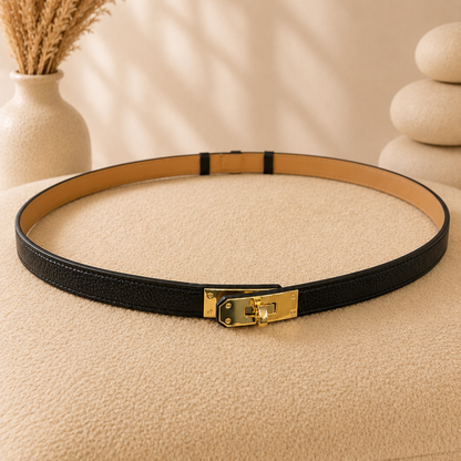 Ceinture cuir noir boucle dorée Kelly Vera Pelle Made in Italy