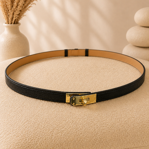 Ceinture cuir noir boucle dorée Kelly Vera Pelle Made in Italy