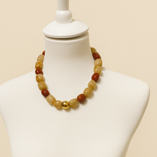 🌟 Women's Pearl Necklace – Warm Tones & Gold Pearl (45 cm)