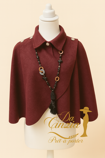 Poncho Femme Fluide Boutons Épaules | Marron Aubergine Chic | Da Cinzia
