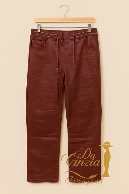 Pantalon Simili Cuir Aubergine Femme | Coupe Droite Tendance | Da Cinzia
