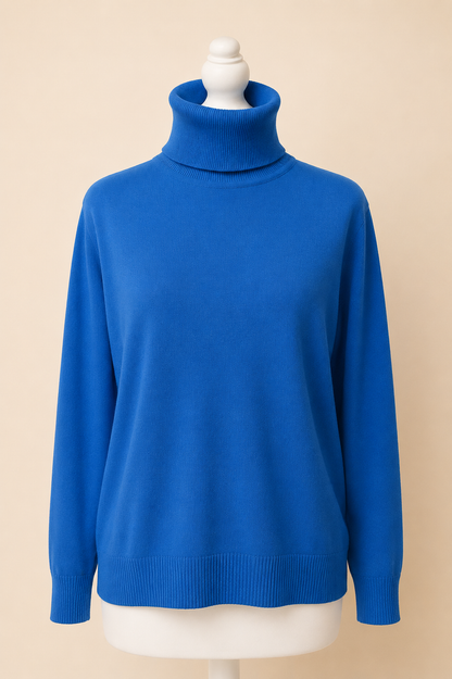Pull Col Roulé Femme Maille Douce | Bleu Gris Classique