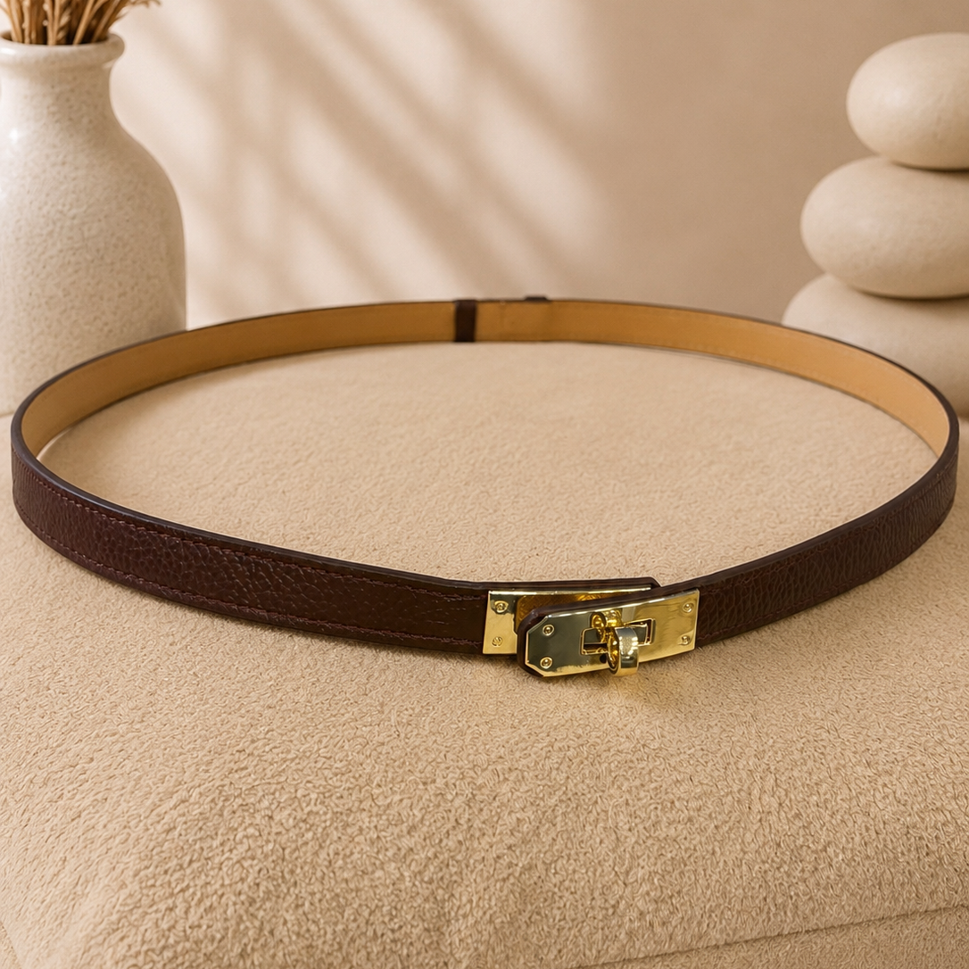 Ceinture cuir bordeaux boucle dorée Kelly Vera Pelle