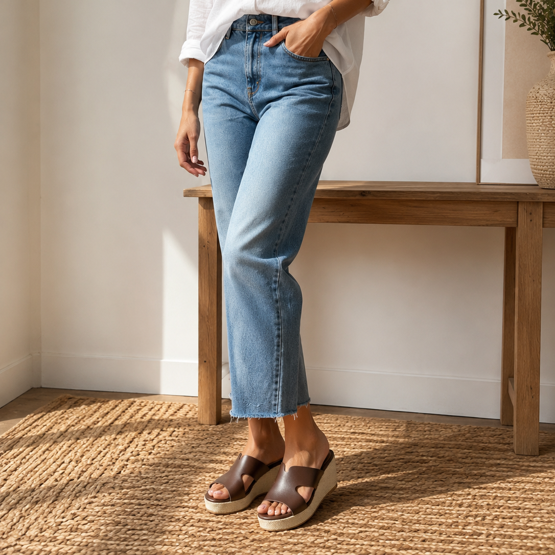 Mules Compensées Semelle en Paille – Talon 7cm & Plateforme 2cm