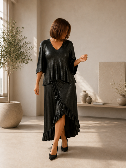 Ensemble Femme 2 Pièces Cérémonie | Jupe Blouse Métallisée