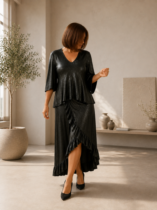 Ensemble Femme 2 Pièces Cérémonie | Jupe Blouse Métallisée