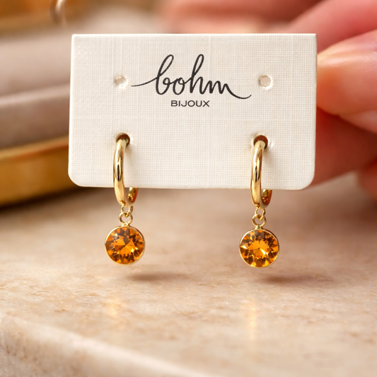 Boucles d'Oreilles Créoles Cristal Doré – Rose, Ambre ou Irisé | Collection Bohm