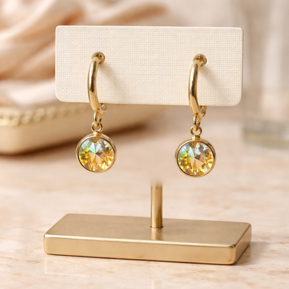 Boucles d'Oreilles Créoles Cristal Doré – Rose, Ambre ou Irisé | Collection Bohm | Da Cinzia