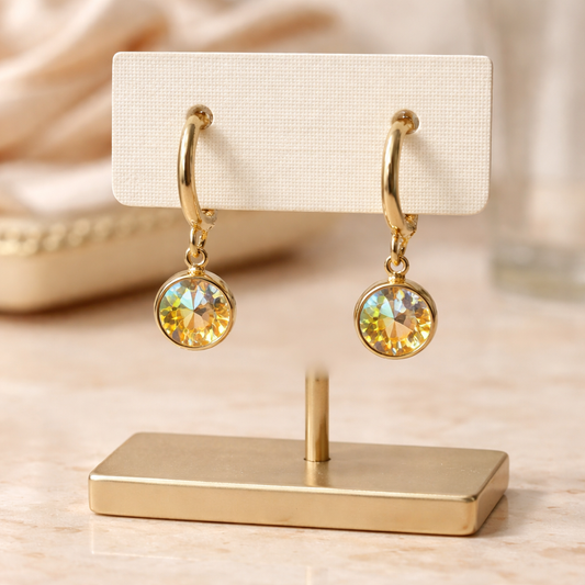 Boucles d'Oreilles Créoles Cristal Doré – Rose, Ambre ou Irisé | Collection Bohm | Da Cinzia