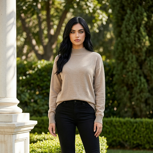 Pull Col Montant Beige Oversize – Doux & Confortable | X.L.S Studio