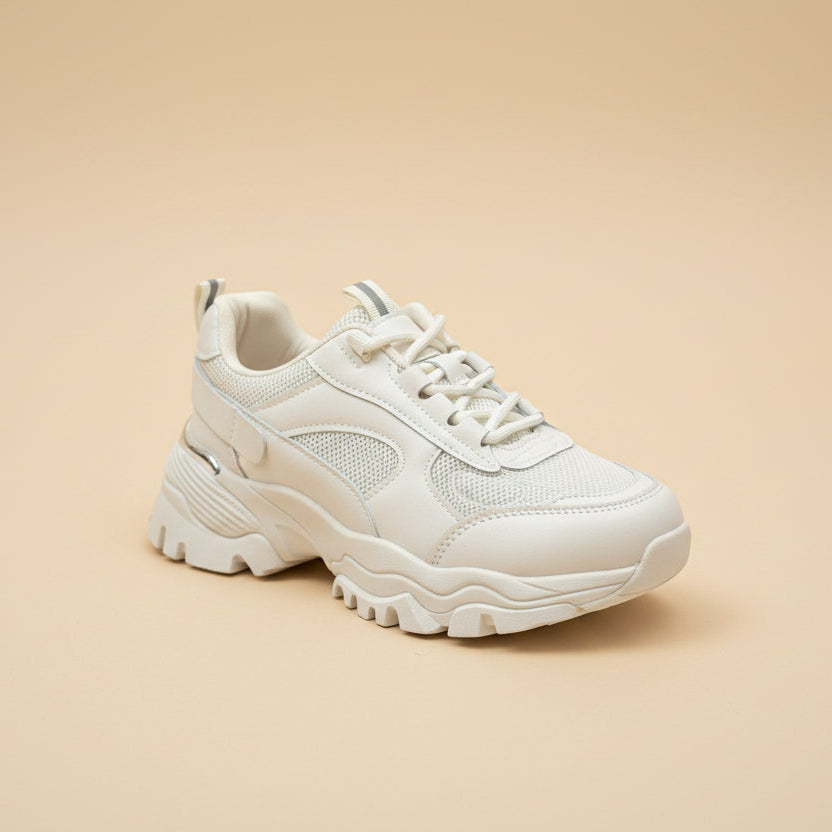 Baskets Femme Beige Semelle Épaisse | Training Confort