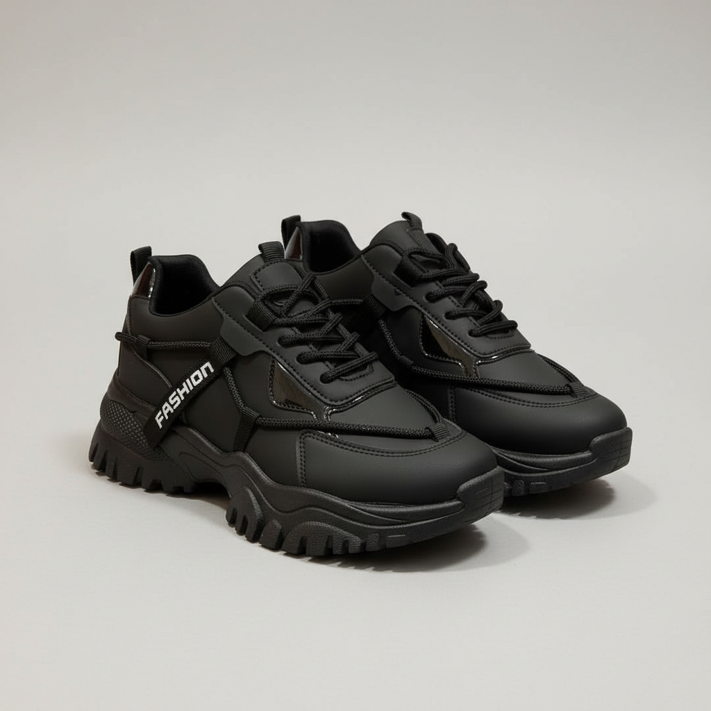 Women's black sneakers with a thick sole – Urban style & comfort