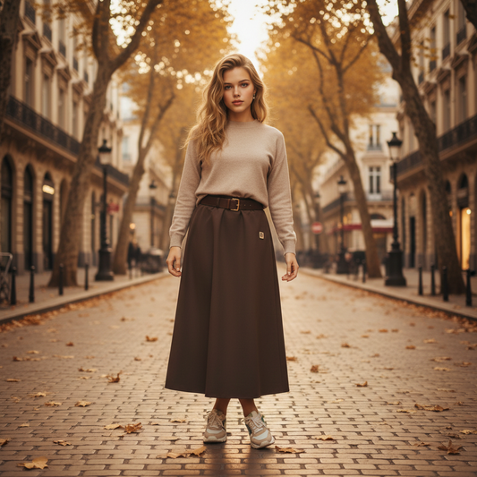 Jupe Évasée Taille Haute Ceinture | 3 Coloris Femme