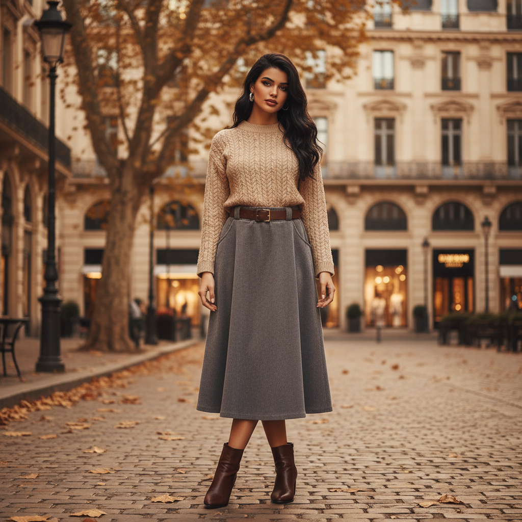 Jupe Évasée Taille Haute Ceinture | 3 Coloris Femme | Da Cinzia