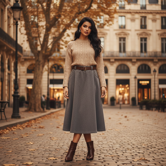 Jupe Évasée Taille Haute Ceinture | 3 Coloris Femme | Da Cinzia