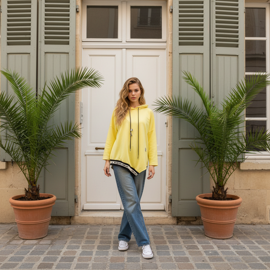 Sweat Femme Capuche Asymétrique | Casual Chic Plusieurs Couleurs | Da Cinzia
