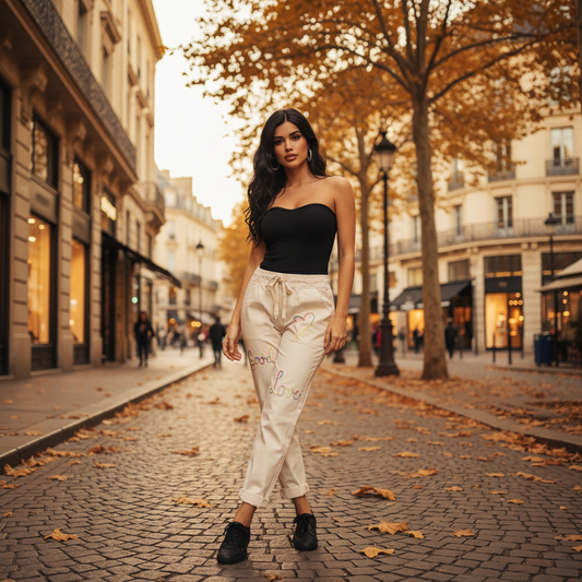 Pantalon Love Femme Casual Broderies | Confort Style Tendance